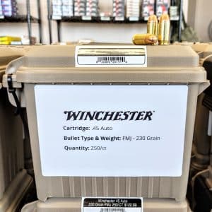 Winchester USA 45 Auto -230 Grain | FMJ | 830 fps | 250/ct - Bulk Can | Non-Inflated Ship Rates