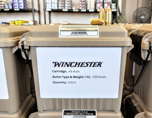 Winchester USA 45 Auto -230 Grain | FMJ | 830 fps | 250/ct - Bulk Can | Non-Inflated Ship Rates