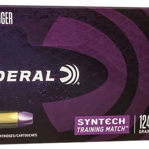 Federal Training-Match 9mm 124gr features the one-of-a-kind TSJ projectile, which uses a polymer jacket to eliminate metal fouling and drastically reduce damaging barrel heat and friction. Its Federal-exclusive Catalyst primer provides hot, reliable ignition without lead or other heavy metals, making Syntech Training Match perfect for indoor ranges.