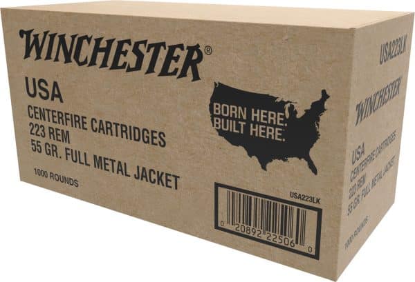 Winchester W2231000 .223 Remington USA Rifle Ammo - 55 Grain | FMJ | 3240 fps | 1000/Ct