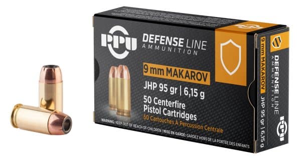 PPU PPD9M 9x18 Makarov Defense Handgun Ammo - 95 grain | JHP | 1015 fps | 50/Ct