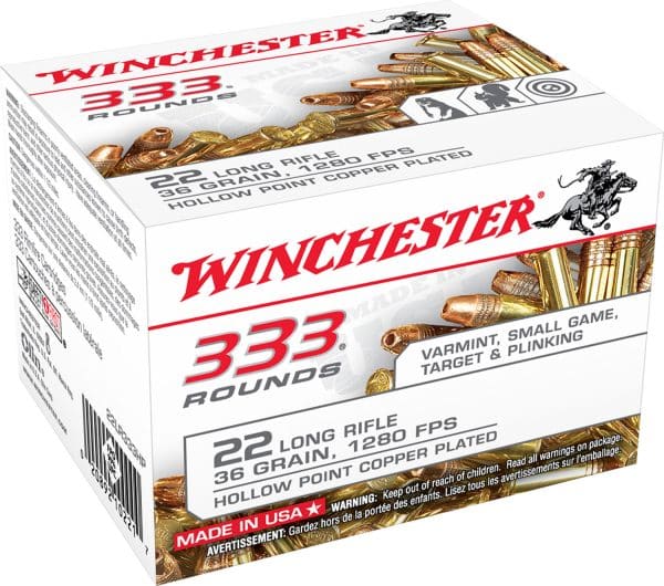 Winchester 22LR333HP .22LR Rimfire Ammo - 36 Grain | CPHP | 1280 fps | 333/Ct