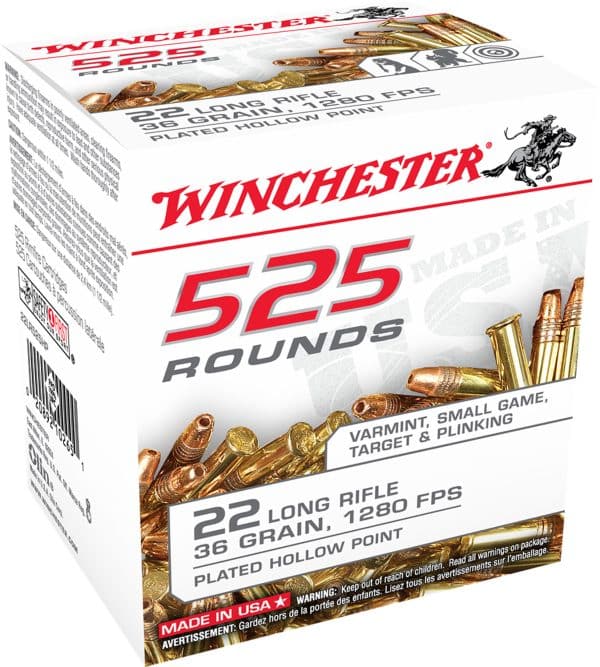 Winchester 22LR525HP .22LR Rimfire Ammo - 36 Grain | CPHP | 1280 fps | 525/Ct