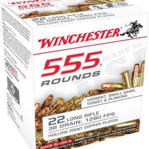 Winchester 22LR555HP .22LR Rimfire Ammo – 36 Grain | CPHP | 1280 fps | 555/Ct | Flat Rate Shipping