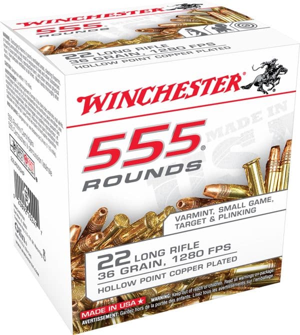 Winchester 22LR555HP .22LR Rimfire Ammo - 36 Grain | CPHP | 1280 fps | 555/Ct