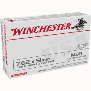 Winchester WM80 7.62x51mm NATO USA M80 Rifle Ammo - 19 Grain | FMJ | 2800 fps | 20/Ct | No Tax Outside Texas