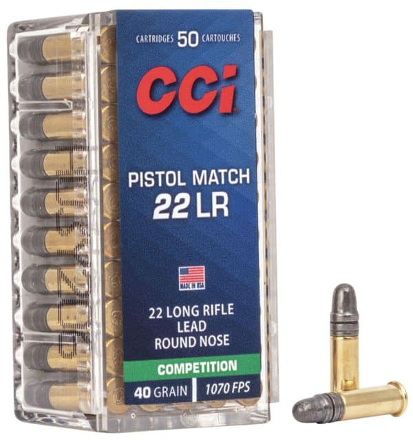 CCI 0051 Pistol Match Competition .22LR Rimfire Ammo - 40 Grain | LRN | 1070 fps | 50/Ct