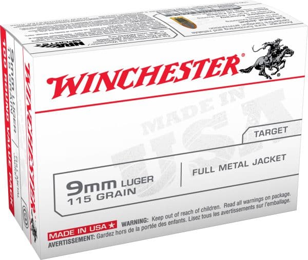 Winchester USA9MMVP 9mm Luger Handgun Ammo - 115 Grain | FMJ | 1190 fps | 100/Ct