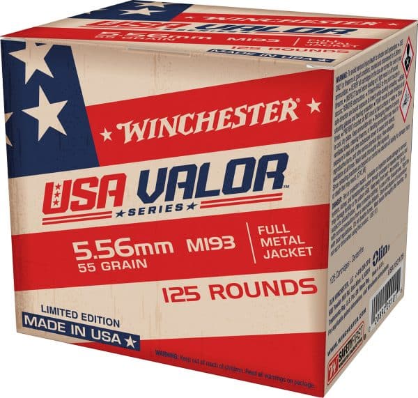 Winchester 193125 M193 5.56x45mm NATO USA Valor 55 gr Full Metal Jacket 125 Per Box/ 10 Case