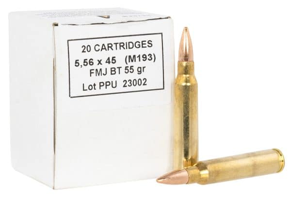 PPU 5.56x45mm NATO PPRM556B Metric Rifle Ammo - 55 Grain | FMJ-BT | 3240 fps | 1000/Ct