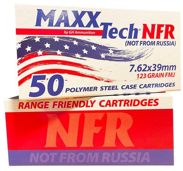 MaxxTech MTNFR762 NFR 7.62x39mm Rifle Ammo - | 123 Grain | Steel Case | FMJ | 2330 fps | 50/Ct