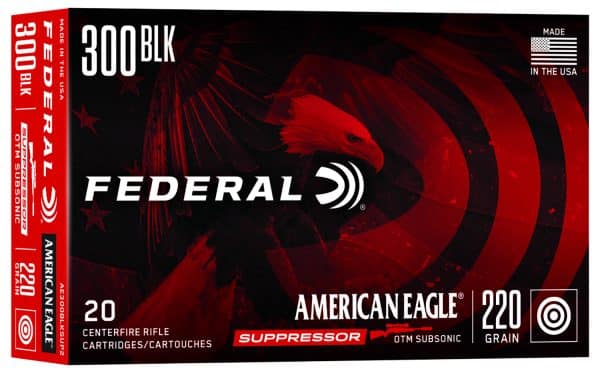 Federal AE300BLKSUP2 .300 Blackout American Eagle Suppressor Rifle Ammo - 220 grain | FMJ-OT | 1000 fps | 20/Ct