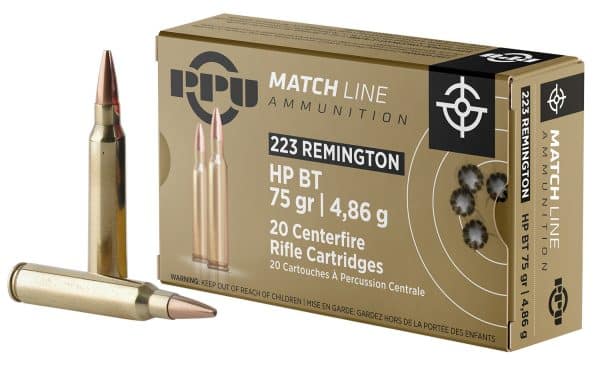 PPU PPM2232 .223 Remington Match Rifle Ammo - 75 grain | BT-HP | 2720 fps | 20/Ct