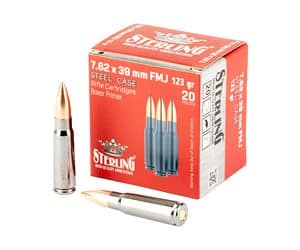 Sterling Select 7.62x39mm Rifle Ammo – 123 Grain | Steel Case-FMJ | 2350 fps | 20/Ct