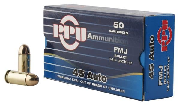 PPU PPH45F .45 ACP/Auto - 230 Grain | FMJ | 50/CT | Flat Rate Ship | No Tax Outside Texas